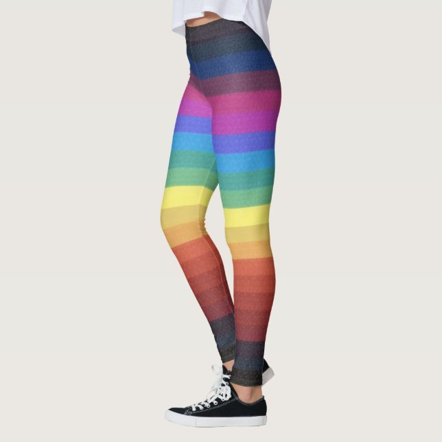 Dark and light Rainbow horizontal stripes pattern Leggings (Left)