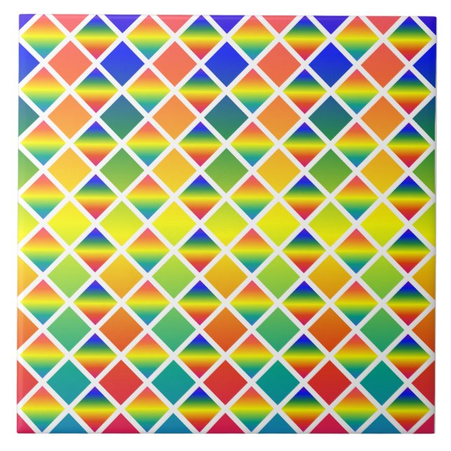 Dark and LIght Rainbows (Diamond Chequered) Ceramic Tile (Front)