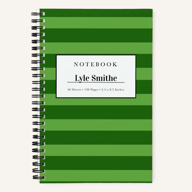 Dark And Lime Green Striped Personalised Notebook (Front)