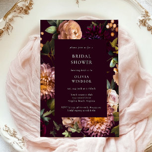 Dark and Moody Burgundy  Floral Bridal Shower  Invitation