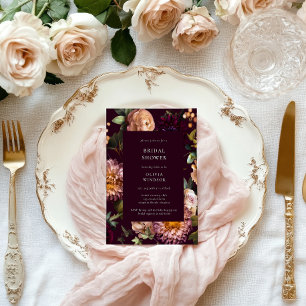 Dark and Moody Burgundy  Floral Bridal Shower  Invitation