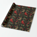 Dark and Moody Christmas Cardinals Wrapping Paper<br><div class="desc">Celebrate the holidays with this classy and moody Christmas design. This Christmas holiday wrapping paper features dark and moody colours with cardinal birds,  foliage,  and holly berries against a black background. Change the background colours and personalise it for your needs.</div>