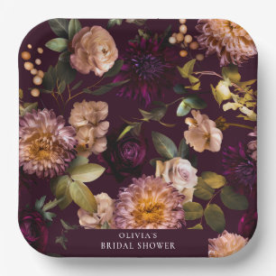 Dark and Moody Dramatic Floral Bridal Shower Luxe Paper Plate