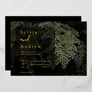 Dark and Moody Ferns Modern Wedding Foil Invite