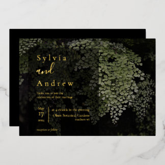 Dark and Moody Ferns Modern Wedding Foil Invite