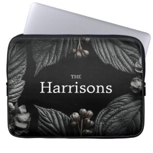 Dark and Moody Floral Frame with Custom Name Laptop Sleeve