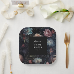 Dark and Moody Floral Gothic Bridal Shower  Paper Plate