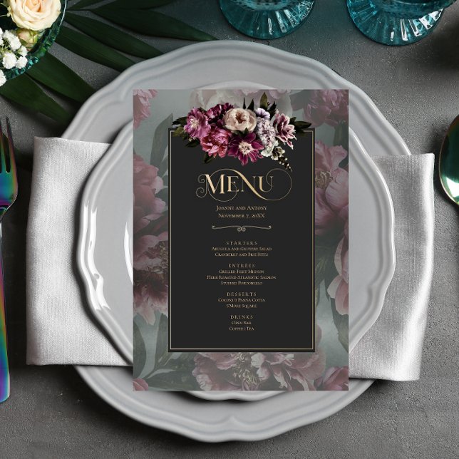 Dark and Moody Floral Menu Card (Creator Uploaded)