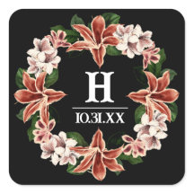 Dark and Moody Monogram Sticker Black Botanical