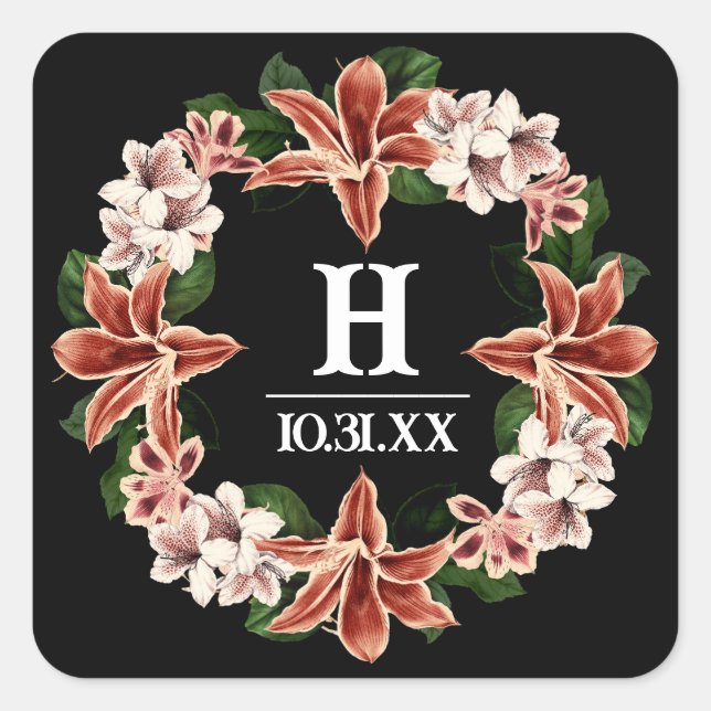 Dark and Moody Monogram Sticker Black Botanical (Front)