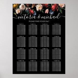 Dark and Moody Rembrandt Floral Seating Chart 16