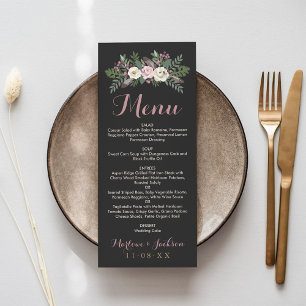 Dark and Moody Rose Pink Floral Boho Wedding Menu