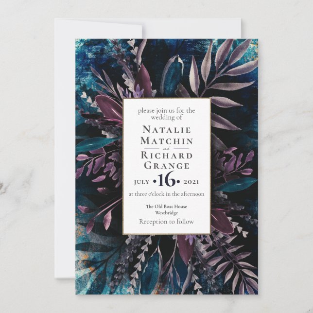 Dark and Moody Wedding invitation Blue (Front)