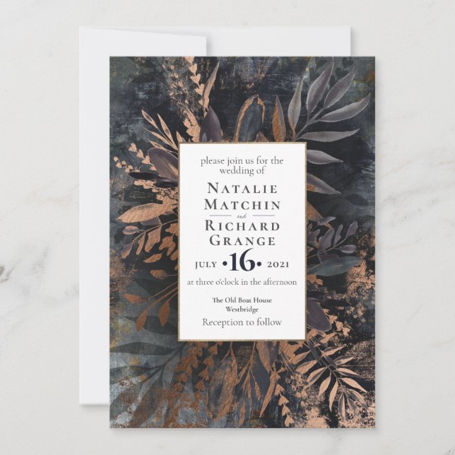 Dark and Moody Wedding invitation slate grey (Front)