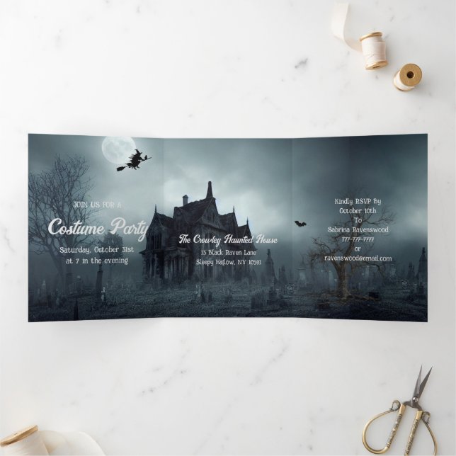 Dark and Spooky Night Halloween Party Tri-Fold Invitation (Inside)