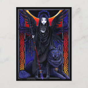 Dark angel and wolf.  Rayvnwolf by Myka Jelina Postcard
