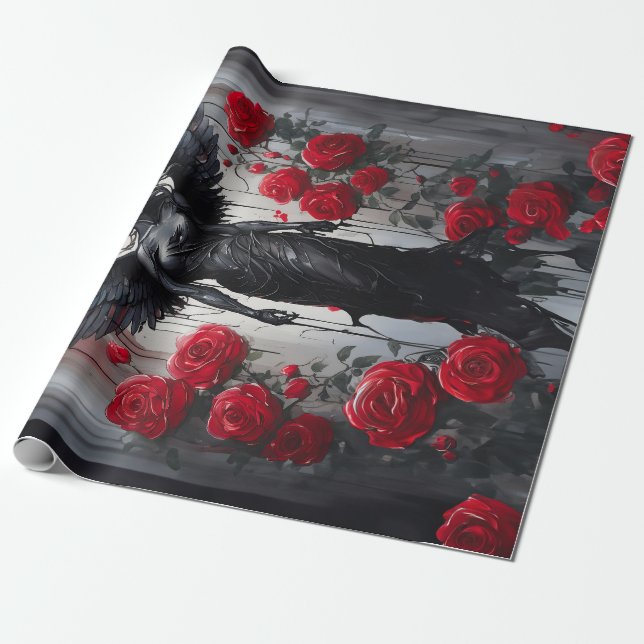 Dark Angel Tears, Divinity & Red Roses Wrapping Paper (Unrolled)