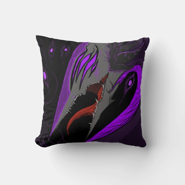 Dark Anime Fantasy Crow and Demon Art Cushion (Front)