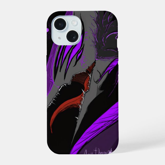 Dark Anime Fantasy Crow and Demon Art iPhone 15 Case (Back)
