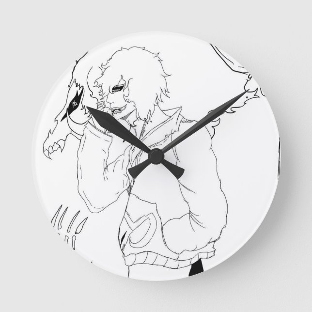 Dark Anime Fantasy Crow and Demon Art Round Clock (Front)
