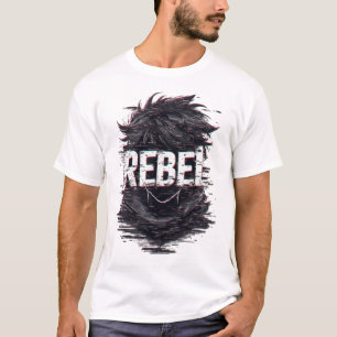 Dark Anime Rebel Glitch Art Monochrome Streetwear  T-Shirt