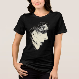 Dark Anime Side Profile | Black & White Manga Ink Tri-Blend Shirt