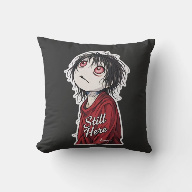 Dark Anime  "Still Here" Aesthetic Gothic Illustra Cushion (Front)