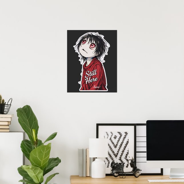 Dark Anime  "Still Here" Aesthetic Gothic Illustra Poster (Home Office)