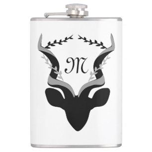 Dark Antelope Silhouette Monogram Hip Flask