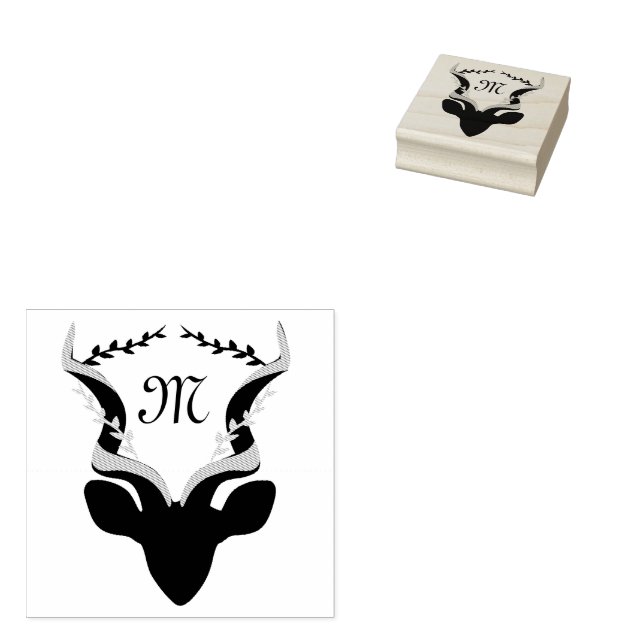 Dark Antelope Silhouette Monogram Rubber Stamp (Stamped)
