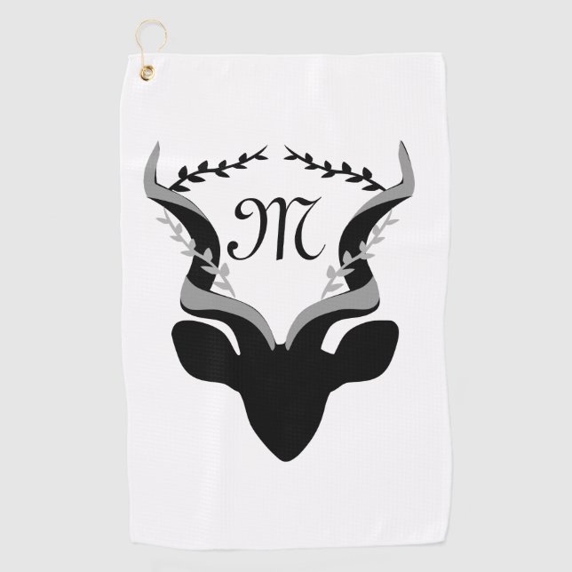Dark Antelope Silhouette w Customised Monogram Golf Towel (Front)