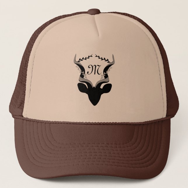 Dark Antelope Silhouette w Customised Monogram Trucker Hat (Front)