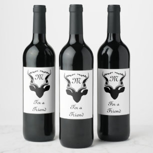 Dark Antelope Silhouette w Customized Monogram Wine Label