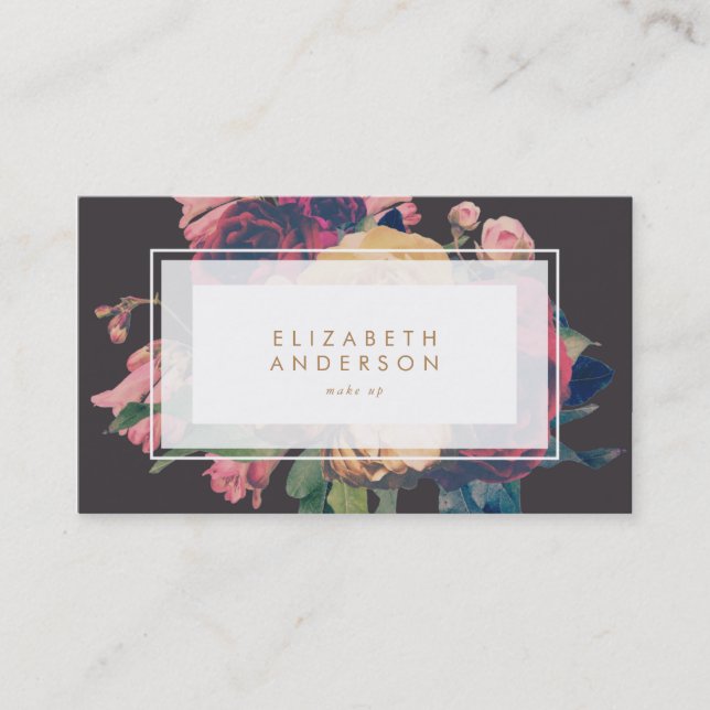 Dark Antique Flowers Roses Business Card (Front)