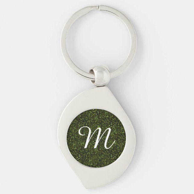 Dark Apple Green Glitter Key Ring (Front)