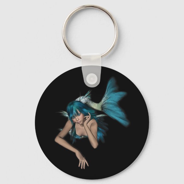 Dark Aqua Blue 3D Mermaid Key Ring (Front)