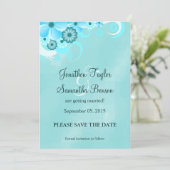 Dark Aqua Blue Floral Save The Date Announcements (Standing Front)