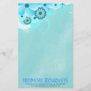 Dark Aqua Blue Hibiscus Florist Stationery Paper