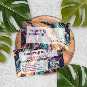 Dark Aqua Blue Purple Pink Gold Marble Art Pattern Business Card