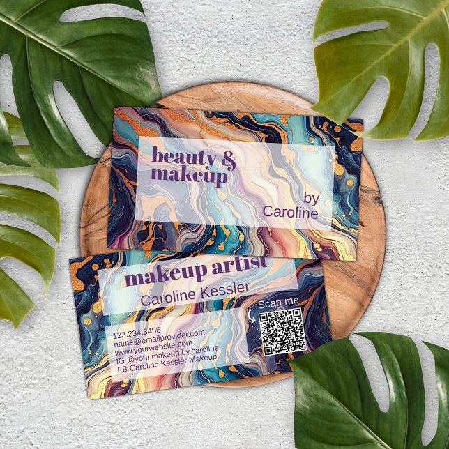 Dark Aqua Blue Purple Pink Gold Marble Art Pattern Business Card (Creator Uploaded)