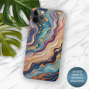 Dark Aqua Blue Purple Pink Gold Marble Art Pattern iPhone 15 Pro Max Case