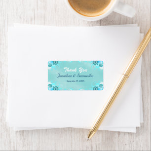 Dark Aqua Blue Teal Floral Medium Wedding Favour Label