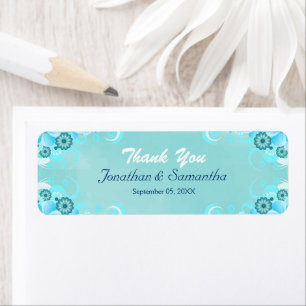Dark Aqua Blue Teal Floral Small Wedding Favour Return Address Label