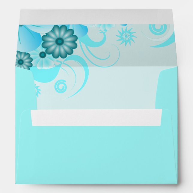 Dark Aqua Blue Teal Turquoise Floral Hibiscus Envelope (Back (Bottom))