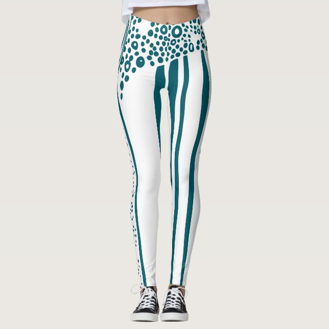 dark aqua organic flow modern rustic leggings (Front)