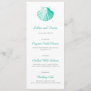Dark Aqua Sea Shell Wedding Menu Card