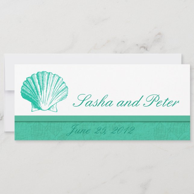 Dark Aqua Shell Beach Wedding Invitations (Front)