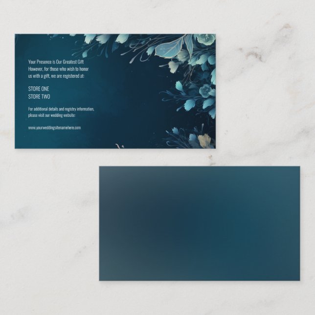Dark Aquamarine and Teal Blue Floral Wedding Enclosure Card (Front/Back)