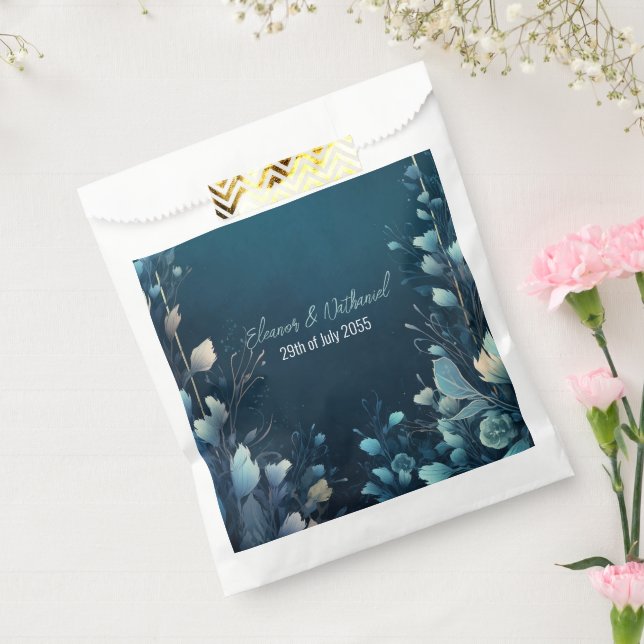 Dark Aquamarine and Teal Blue Floral Wedding Favour Bag (Sealed)