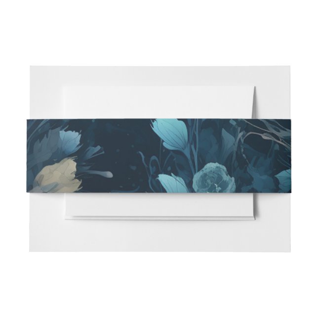Dark Aquamarine and Teal Blue Floral Wedding Invitation Belly Band (Front Example)